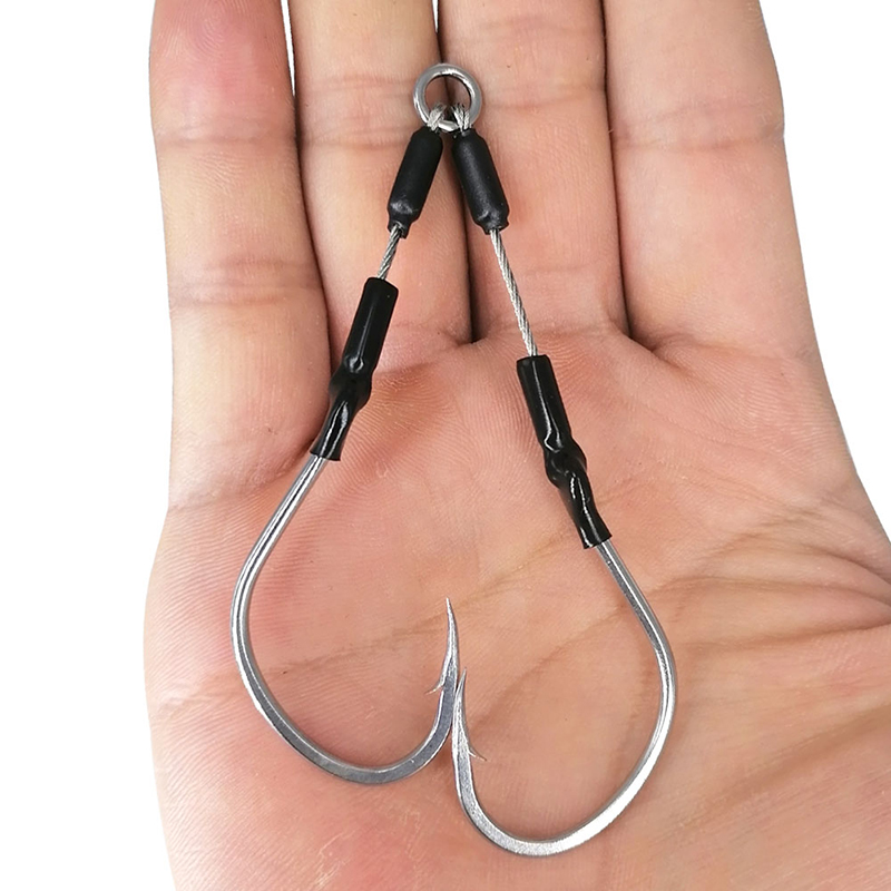 Fishing Hook Assortment - เบ็ดตกปลาทำจากคาร์บอน BKK แบบตาเบ็ดช้า2คู่/ถุงตะขอคู่ช่วยตกปลาตะขอเกี่ยวเบ็ดน้ำเค็ม