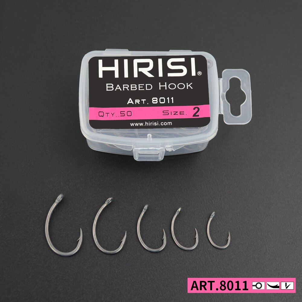 Fishing Hook Assortment - Hirisi ปลาคาร์พตะขอตกปลา 50 ชิ้น PTFE เคลือบเหล็กคาร์บอนสูงตะขอหนามในกล่อง